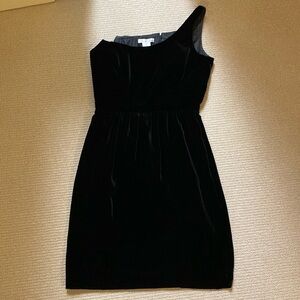 Oscar de la Renta Black Velvet/Silk One Shoulder Dress